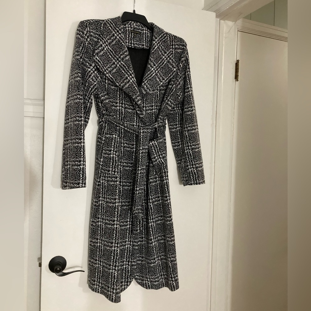 Shinestar Black Plaid Belted Wrap Coat